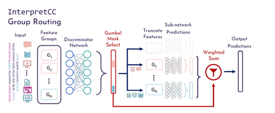 InterpretCC feature gating and group routing architectures